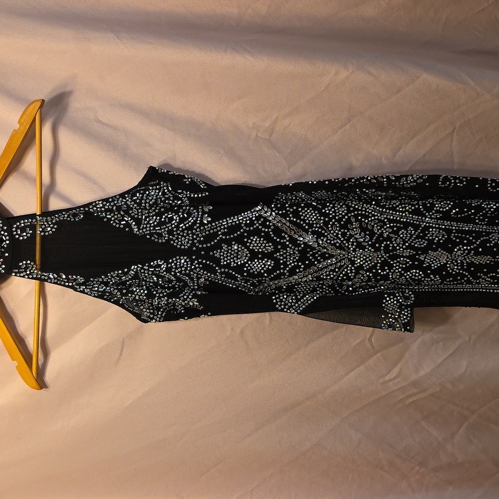 Fashion Nova Black Rhinestone Mesh Dress Womens Size Small (Janette #3)